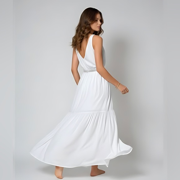 White Boho Lace Trim Knot Shoulder Ruffle Hem Cami Dress - Picture 3 of 7